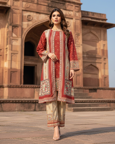 Digital Printed Two Piece | Gown-Inner-Bottom | Fusion-II | Khaddar