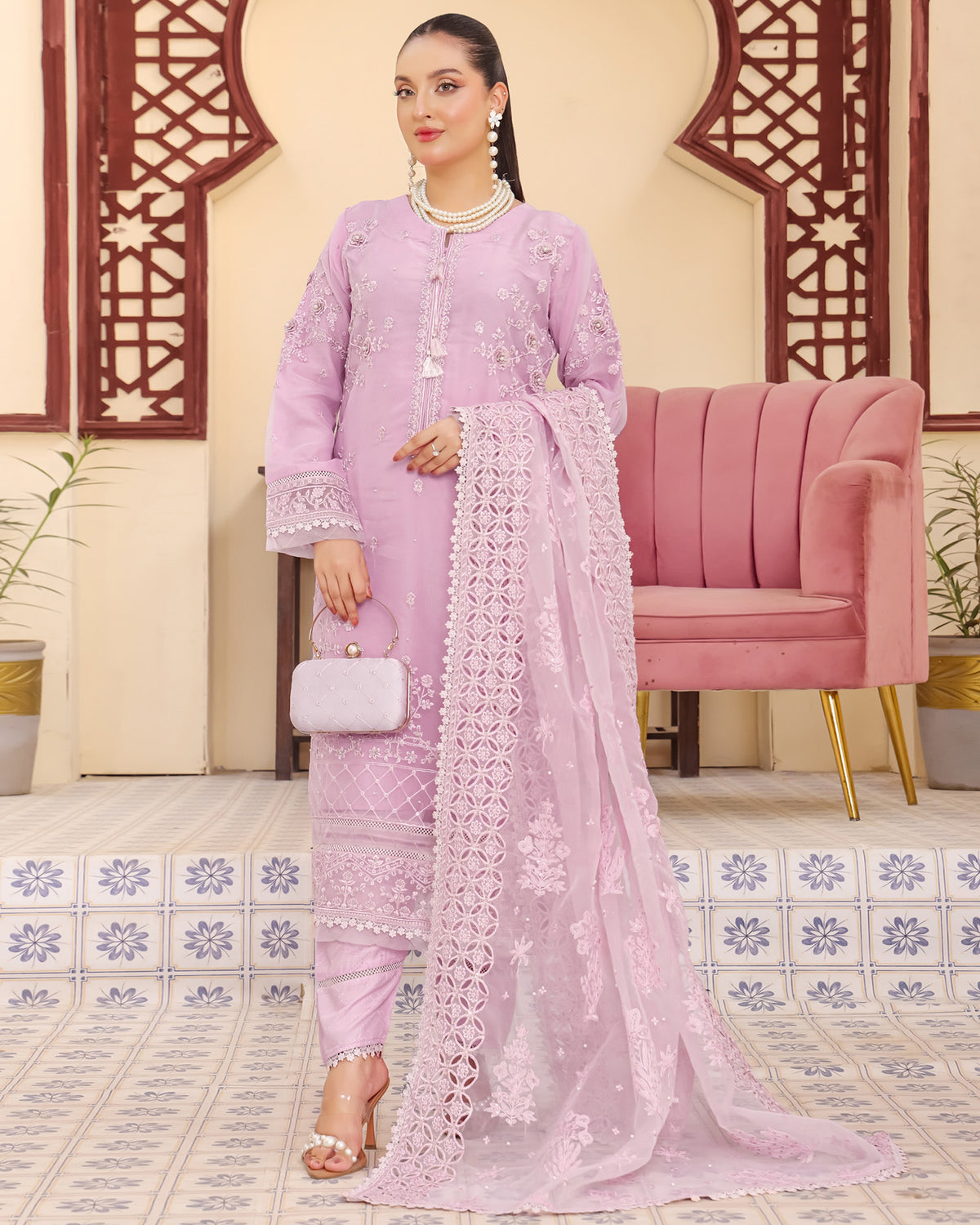 Three Piece Formals | Festive Embroidered - Eliana | Premium Organza