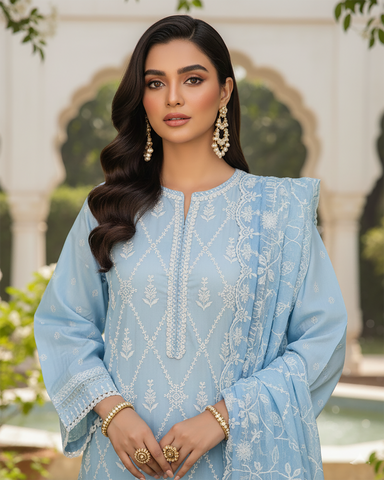 Three Piece Formals | Embroidered - White & White - Eid Special | Premium Lawn