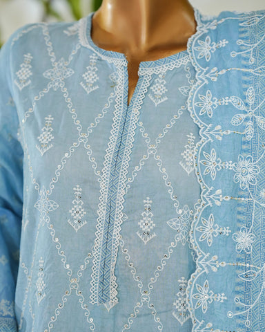 Three Piece Formals | Embroidered - White & White - Eid Special | Premium Lawn