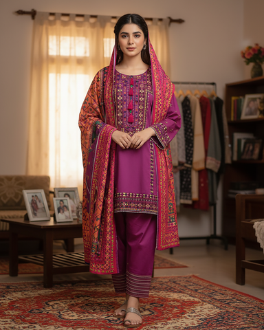 Designer Three Piece | Chilli Milli | Khaddar / Winter Cotton