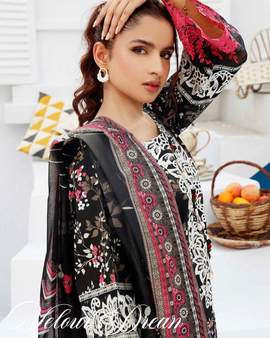 Designer Three Pieces | Embroidered Printed - RungRaiza | Winter Cambric Cotton