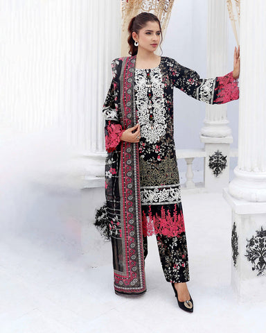 Designer Three Pieces | Embroidered Printed - RungRaiza | Winter Cambric Cotton