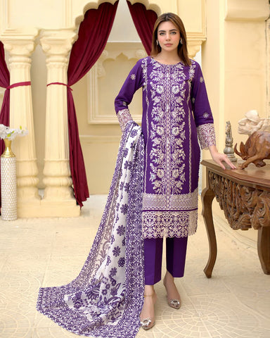 Designer Three Piece | Rangni Embroidered Series | Self Winter Cotton