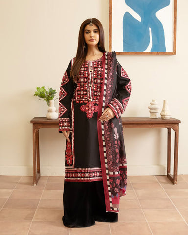Designer Embroidered Three Piece | Elegant Style | Luxury Winter Cotton