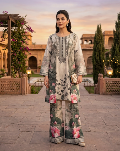 Designer Two Piece | Printed Co-Ord Set - Alyssa Gown | Premium Lawn
