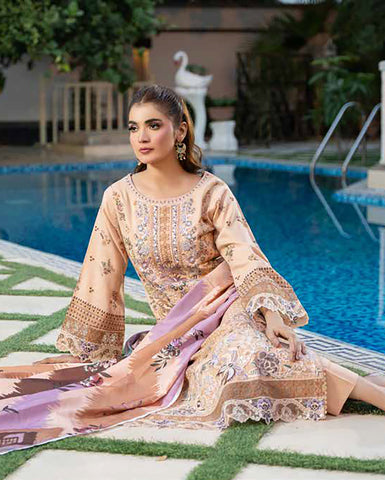 Designer Three Piece | Embroidered - Zouq 2 | Luxury Dhanak