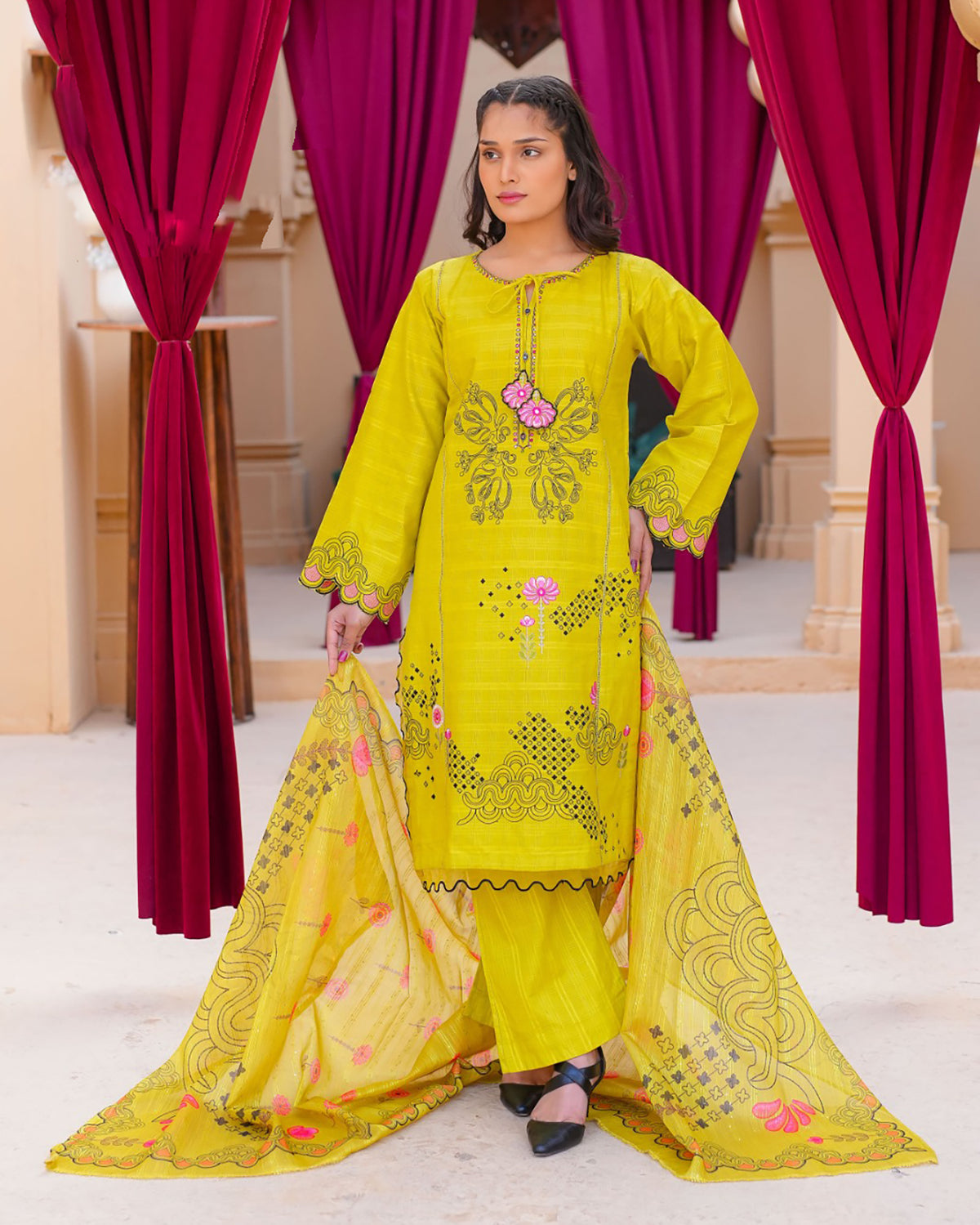 Designer Three Piece | Laser Cut Embellishments | Lawn Cotton