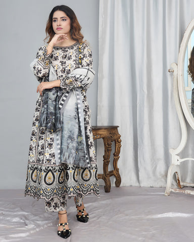 Designer Three Piece Frock | Masakali 9mm | Winter Cotton