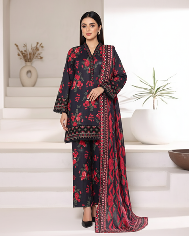 Embroidered Three Piece | Designer Printed - Malika | Winter Khaddar