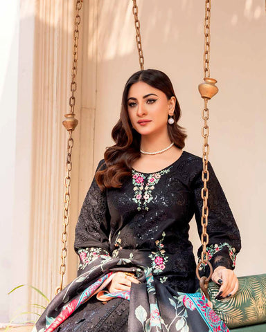 Designer Three Piece | Embroidered - Ashi | Luxury Khaddar