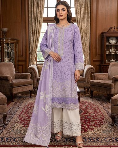 Designer Three Piece | Embroidered-Laaj | Premium Lawn Cotton