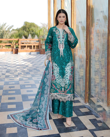 Designer Three Pieces | Embroidered-Mahay | Premium Printed Lawn