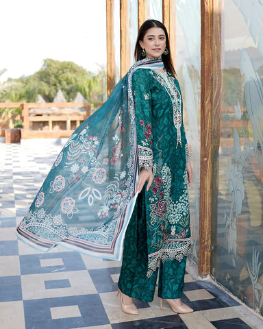 Designer Three Pieces | Embroidered-Mahay | Premium Printed Lawn