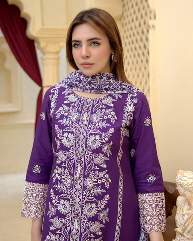 Designer Three Piece | Rangni Embroidered Series | Self Winter Cotton