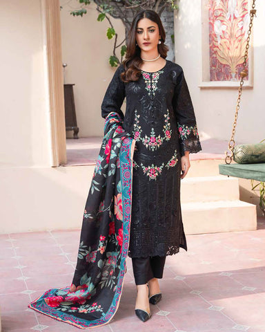 Designer Three Piece | Embroidered - Ashi | Luxury Khaddar