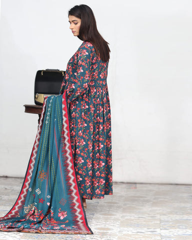 Designer Embroidered Three Piece Maxi/ Frock | Floral Printed | Bana Dora Marina