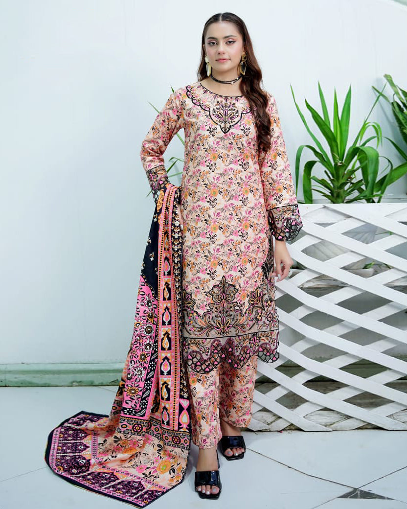 Designer Three Piece | Digital Printed Embroidered | Premium Khaddar