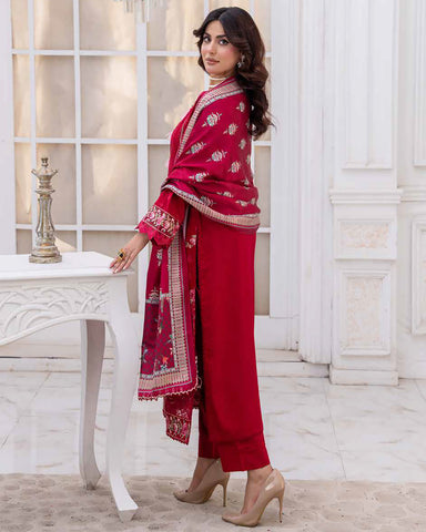 Designer Three Piece | Embroidered - Sadaf | Luxury Dhanak