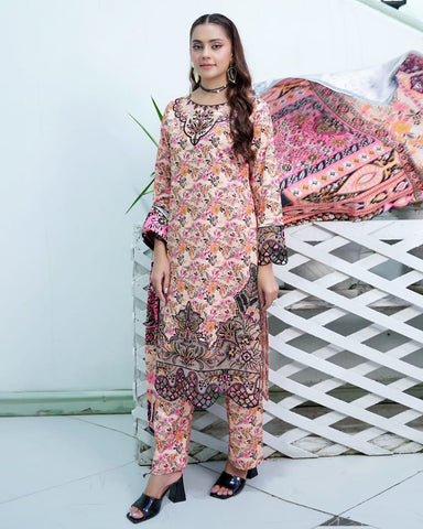 Designer Three Piece | Digital Printed Embroidered | Premium Khaddar