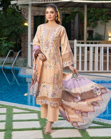 Designer Three Piece | Embroidered - Zouq 2 | Luxury Dhanak
