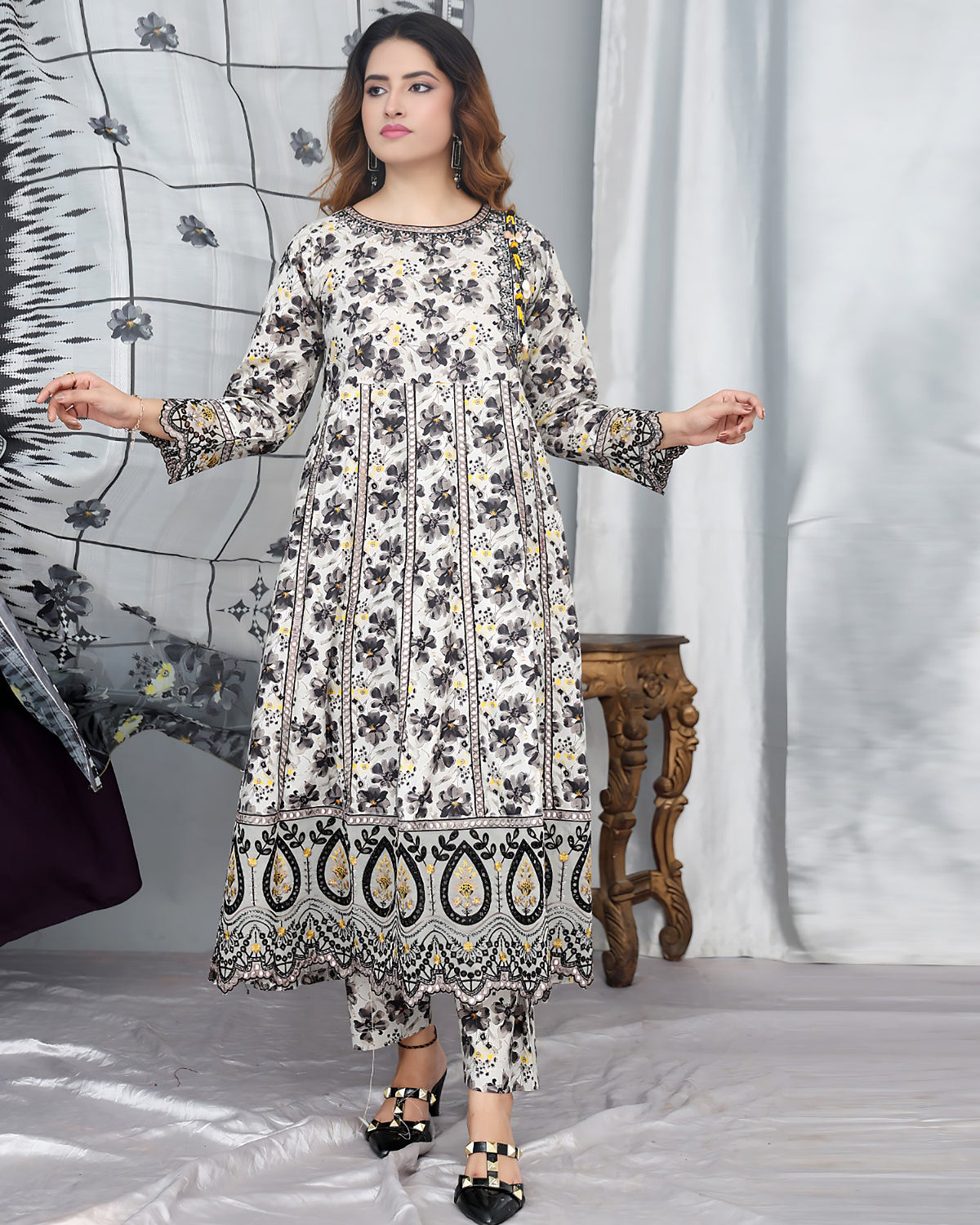 Designer Three Piece Frock | Masakali 9mm | Winter Cotton