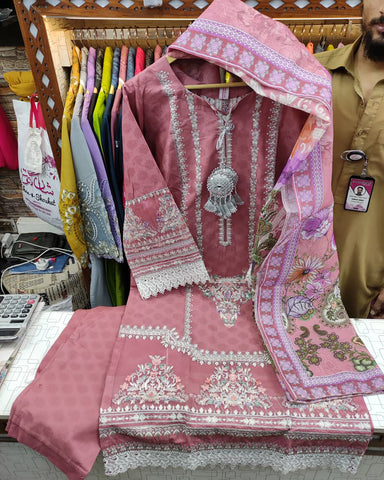 Designer Embroidered Three Piece | Anarkali | Khaddar Cotton