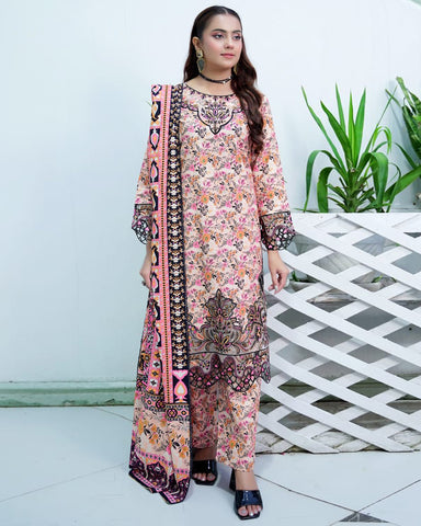 Designer Three Piece | Digital Printed Embroidered | Premium Khaddar