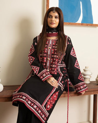 Designer Embroidered Three Piece | Elegant Style | Luxury Winter Cotton