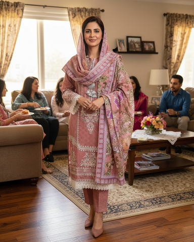 Designer Embroidered Three Piece | Anarkali | Khaddar Cotton