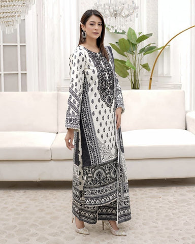 Embroidered Three Piece | Khushbu Printed Series | Luxury Winter Cotton