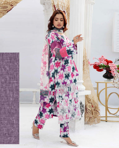 Designer Three Pieces | Embroidered Printed - RungRaiza | Winter Cambric Cotton