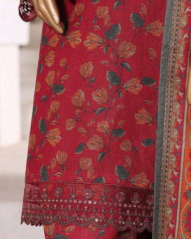 Embroidered Three Piece | Designer Printed - Malika | Winter Khaddar