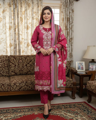 Designer Three Piece | Embroidered - Dhadkan | Khaddar Cotton