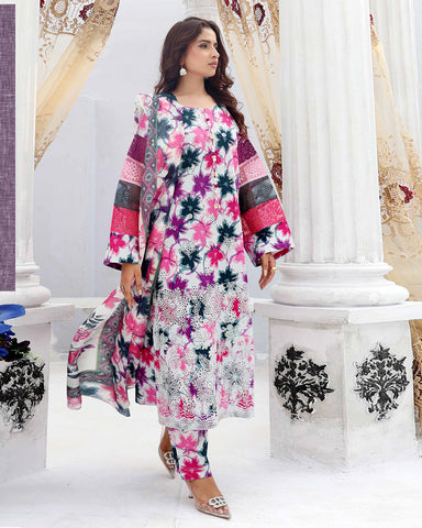 Designer Three Pieces | Embroidered Printed - RungRaiza | Winter Cambric Cotton