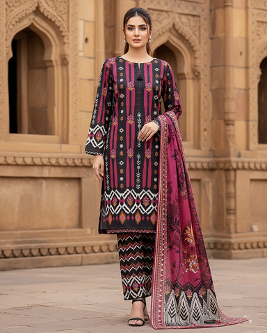 Digital Printed Three Piece | Designer "Hamna" | Soft Khaddar