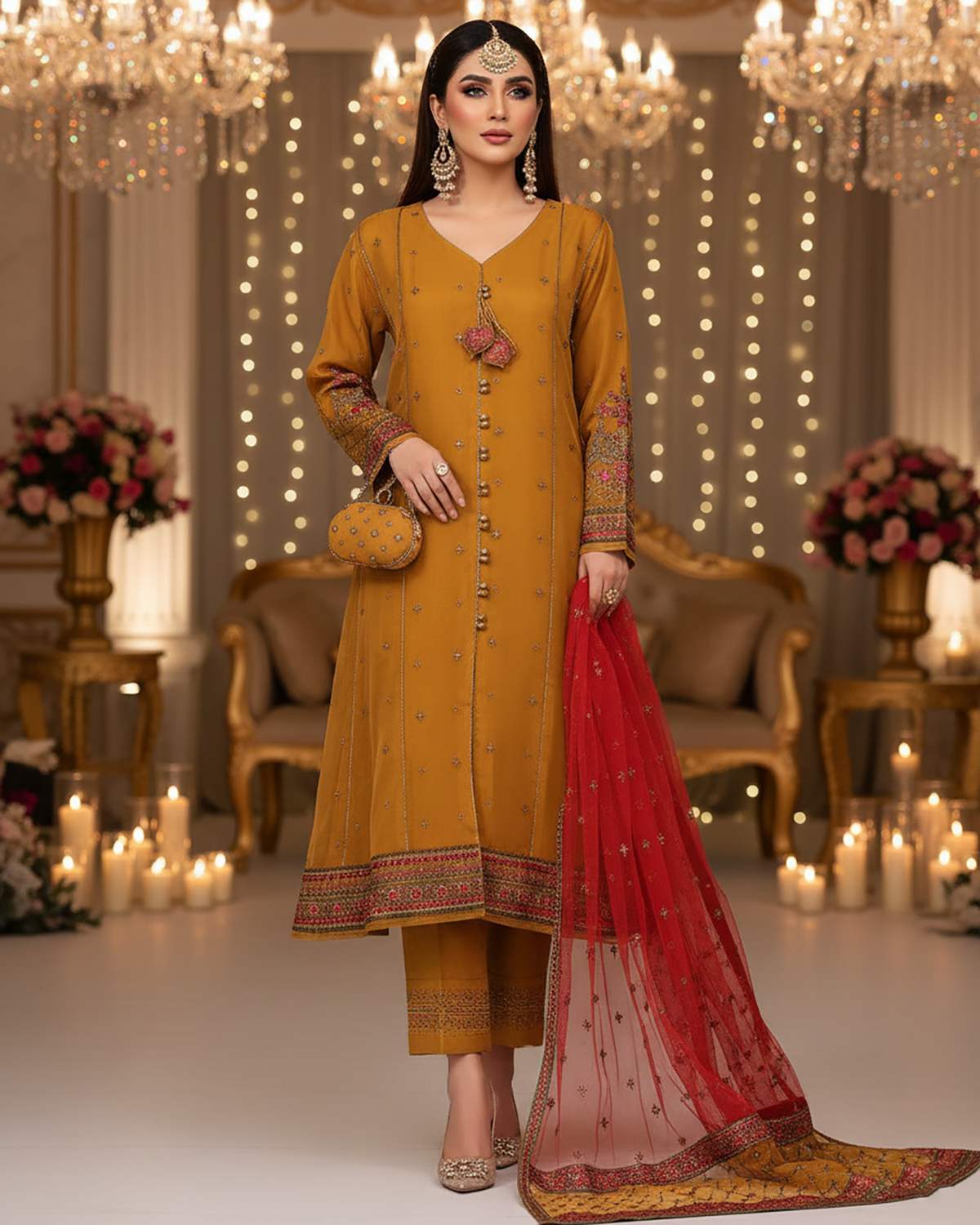 Formal Three Piece | Embroidered Festive-Falsafa | Premium Organza