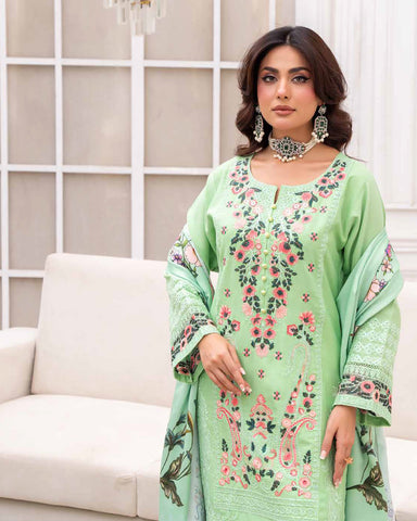 Designer Three Piece | Embroidered - Sadaf | Luxury Dhanak