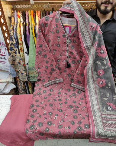 Printed Three Piece | Designer | Premium Khaddar