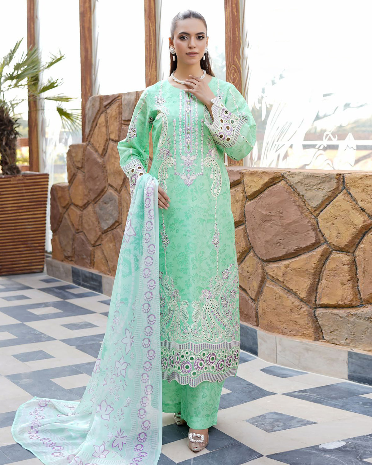 Designer Three Pieces | Embroidered-Mahay | Premium Printed Lawn