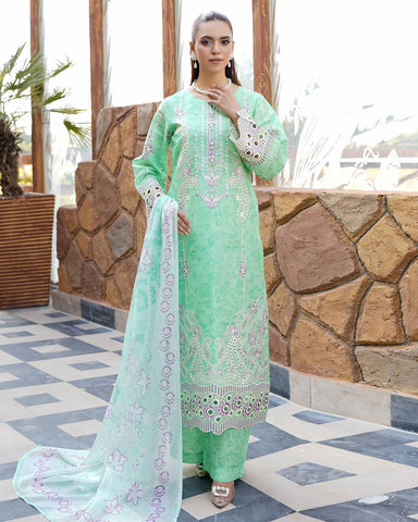 Designer Three Pieces | Embroidered-Mahay | Premium Printed Lawn