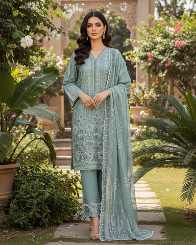 Three Piece Formals | Embroidered - White & White - Eid Special | Premium Lawn