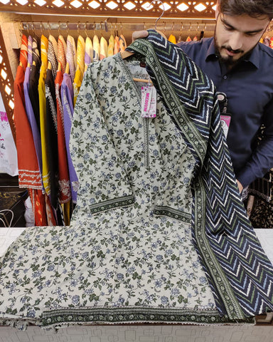 Printed Three Piece | Designer | Premium Khaddar