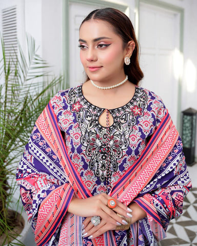 Designer Three Piece | Digital Printed Embroidered | Premium Khaddar