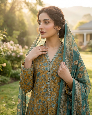 Printed Three Piece | Desginer Long Frock - Areej Casual | Premium Lawn