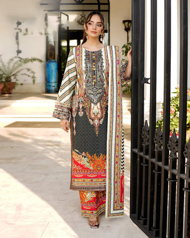 Embroidered Three Piece | Khushbu Printed Series | Luxury Winter Cotton