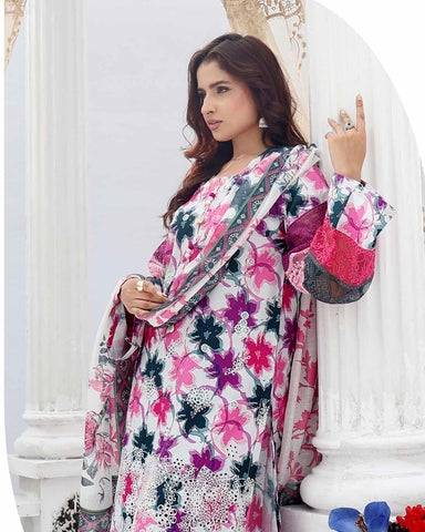 Designer Three Pieces | Embroidered Printed - RungRaiza | Winter Cambric Cotton