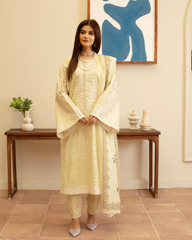 Designer Embroidered Three Piece | Elegant Style | Luxury Winter Cotton