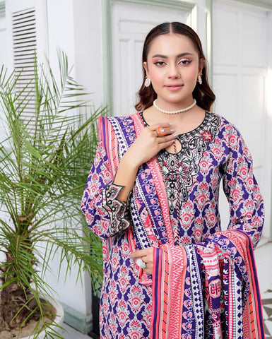 Designer Three Piece | Digital Printed Embroidered | Premium Khaddar