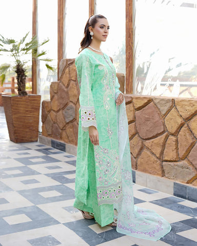 Designer Three Pieces | Embroidered-Mahay | Premium Printed Lawn